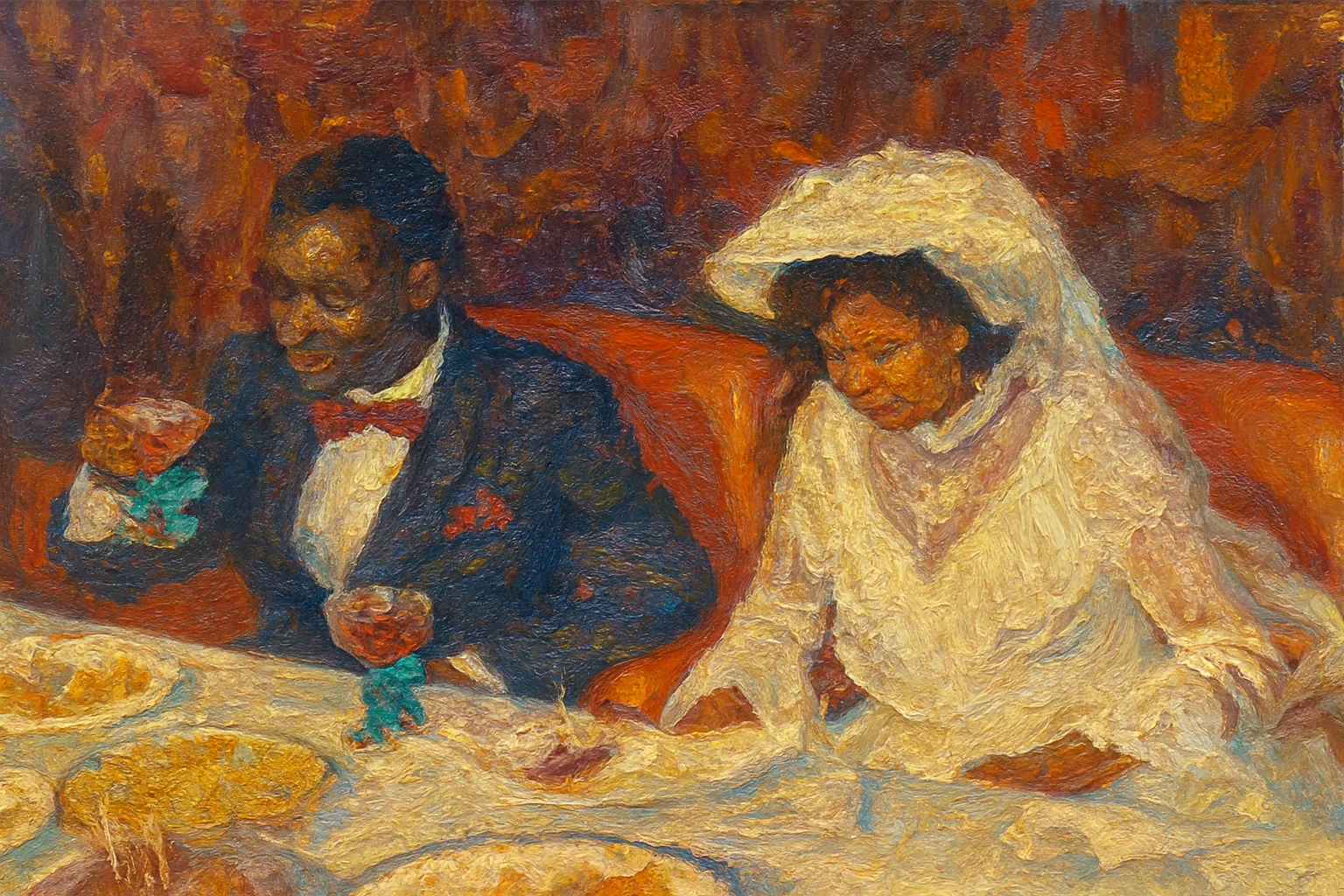 The same photograph painted in the Impressionist style